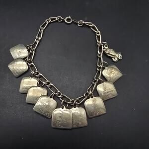 Vintage Ten Commandments Charm Bracelet Silver Tone Religious